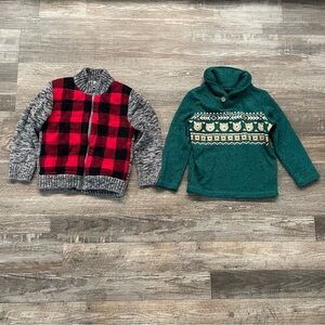 Boy’s Red Plaid Jacket & Green Sweater Set